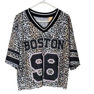 UPCYCLED Shein Leopard Print 'Boston' Mesh Short Sleeve Oversize Top Size Large